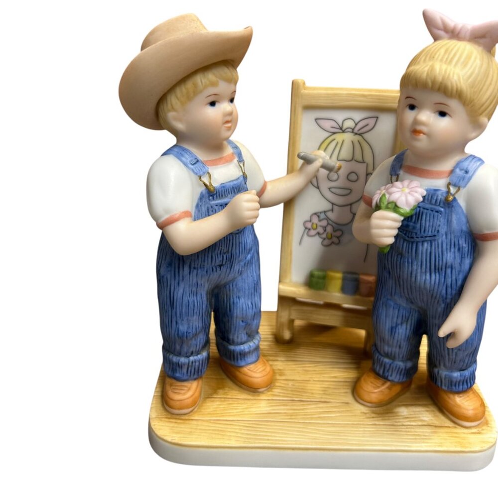 Home Interiors 2003 Denim Days Portrait of Debbie Danny Porcelain Figurine